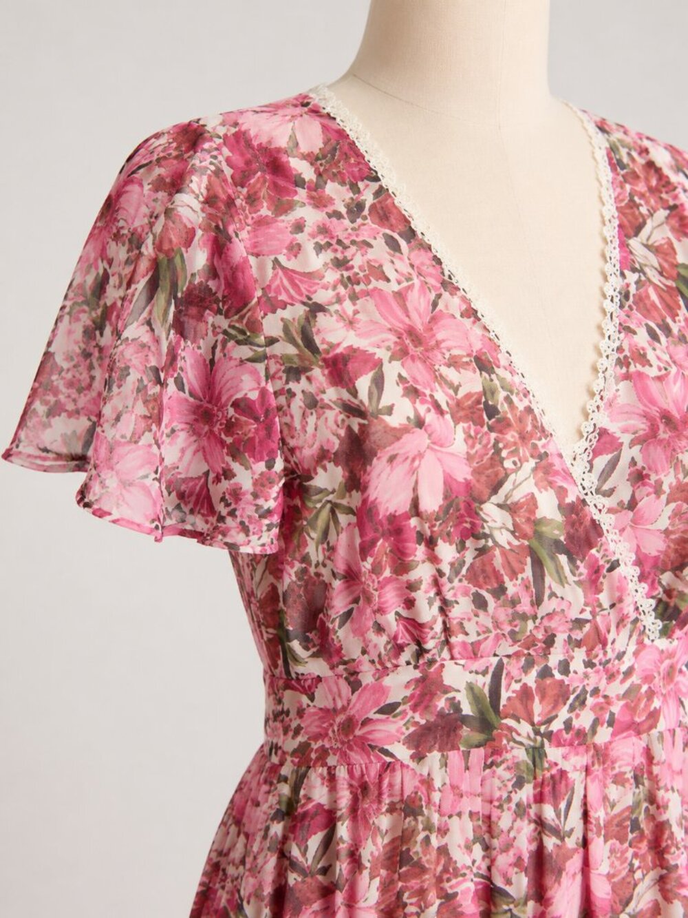 Anne Klein Women 10 Rose Floral Flutter Sleeve Tiered Maxi Dress NWT - Picture 6 of 10